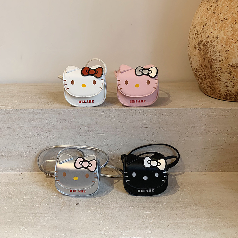 New Korean-style cute small bag, cat children's small backpack, crossbody single-shoulder bag, bow decoration, small change bag full figure