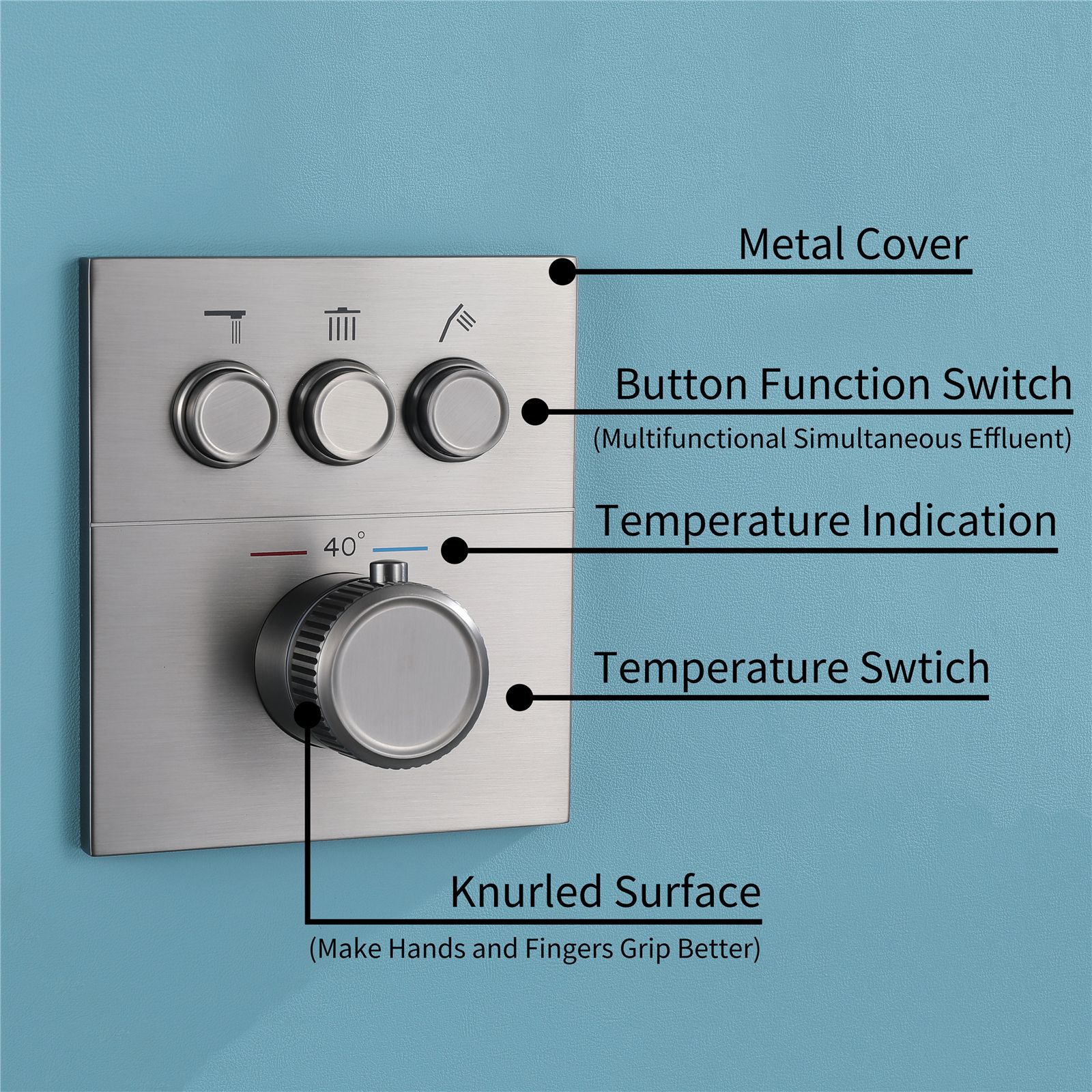 HIDEEP three-function showerhead mixing valve embedded in the wall, black thermostatic switch button control valve Application Scenario