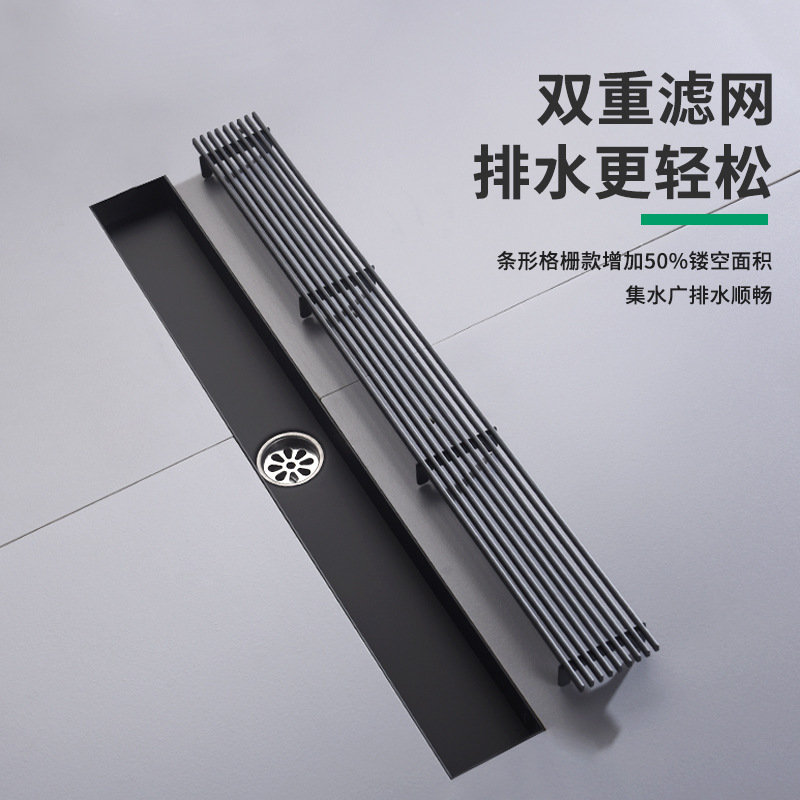 Long square 304 stainless steel anti-odor and anti-insect floor drain, large-capacity drainage trough for bathroom shower room sewer details Picture