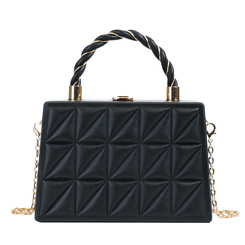 Cross-border women's bag, European and American solid color retro embossed box bag, women's high-end feel, single-shoulder hand-carry chain small square bag for women Item Picture