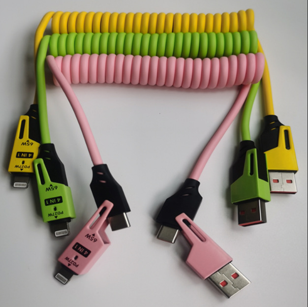 The two-drag two-spring data cable PD65W fast charging cable and the four-in-one car charging cable are suitable for Apple and Huawei full figure
