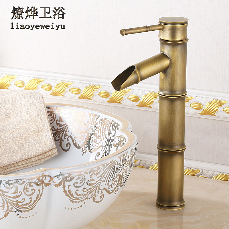 European-style all-copper cold and hot water sink, wall-mounted faucet, kitchen antique cold and hot five-way double-handle faucet, rotatable Specification drawing