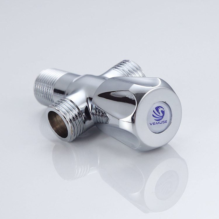 Copper double outlet triangle valve, one inlet two outlets three-way cold and hot water triangle valve, figure-eight stop Angle valve manufacturer wholesale Specification drawing
