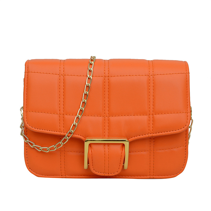 2025 New style simple belt-decorated chain crossbody bag, small square bag for women, checkered texture single-shoulder bag for ladies Item Picture