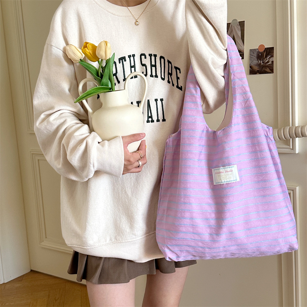 3921 striped vest canvas bag for girls, summer student, bookseller, shoulder, large capacity tote bag, shopping bag Specification drawing