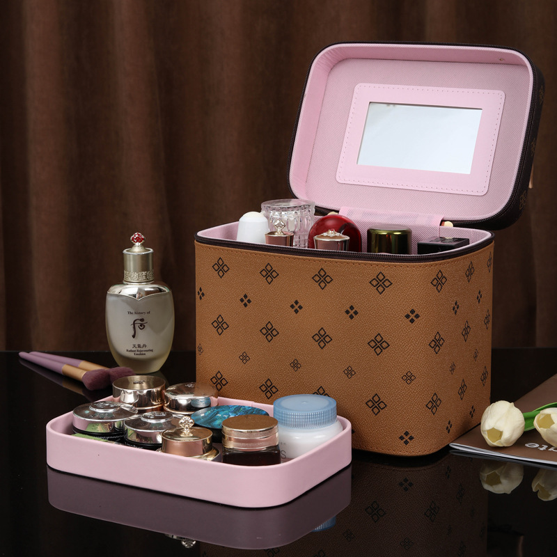 Large-capacity women's cosmetics storage box in ins style, double-layer large portable, multi-functional and simple wholesale full figure