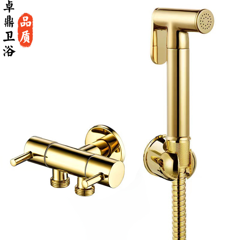 Cross-border all-copper bidet set, gold titanium toilet spray gun, bathroom handheld pressurized bidet shattaf details Picture