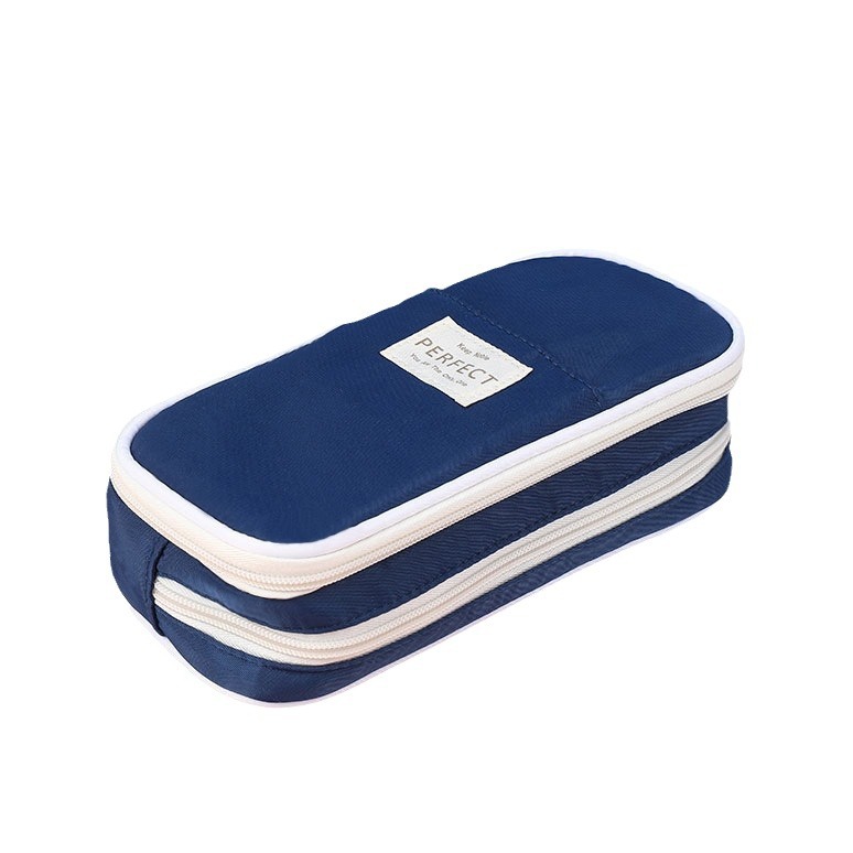 Cross-border in-stock solid color large-capacity pencil cases for men and women, multi-layer junior high school and senior high school simple pencil cases, macaron stationery boxes Item Picture