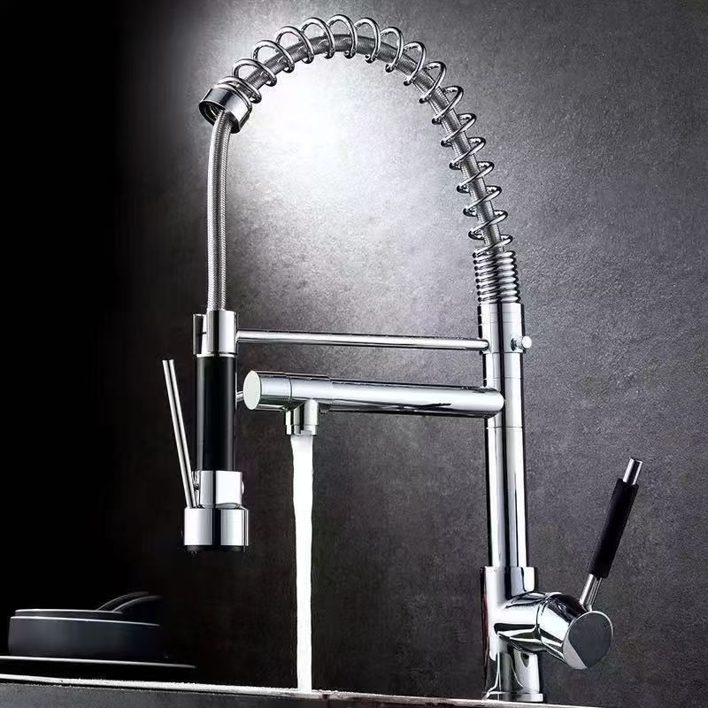 Black all-copper kitchen faucet, hot and cold sink, telescopic and sliding universal spring washbasin, sink faucet Specification drawing