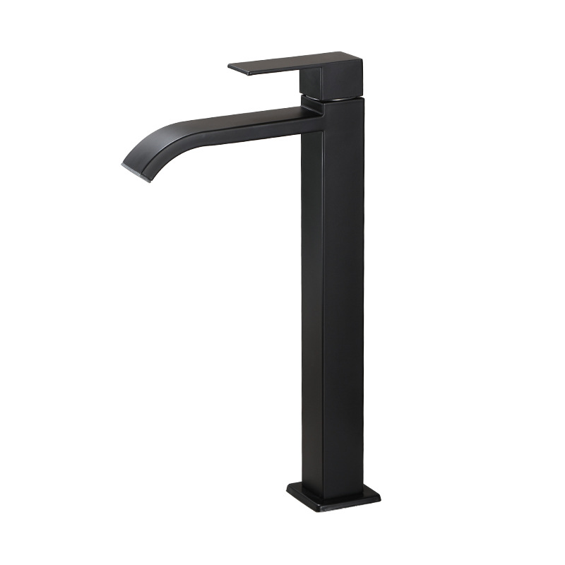 Single-cool black bathroom countertop basin, washbasin, faucet, cold water, 304 stainless steel art basin faucet Item Picture