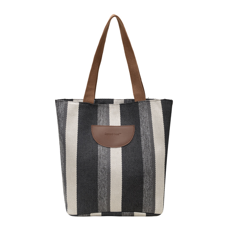 Cross-border striped canvas women's bag 2025 Large capacity New urban casual light shoulder bag tote bag shopping bag Item Picture