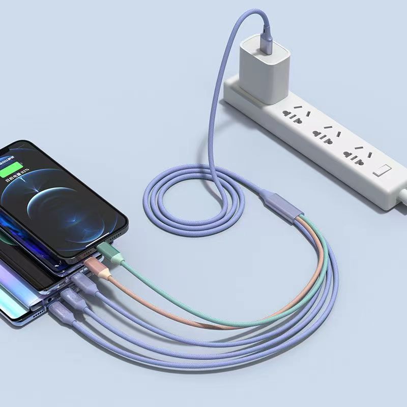 Five type-c charging cables with multiple heads supporting five Android data cables for fast charging, compatible with Apple, Huawei, Honor and OPPO Item Picture