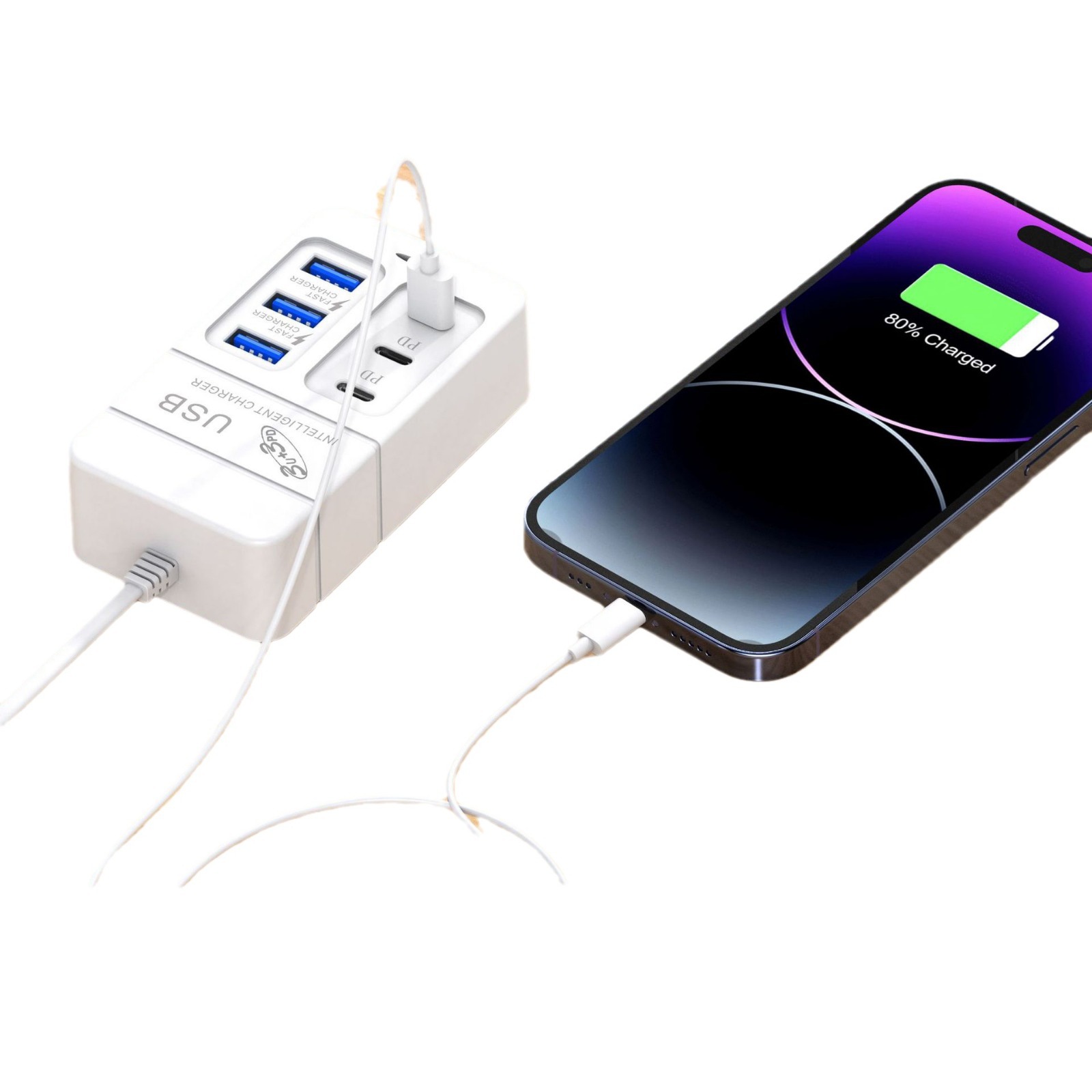 The new 6usb mobile phone charger, power strip, 3pd multi-port type-c socket, fast charging, extension cable and charger head are all compatible Item Picture