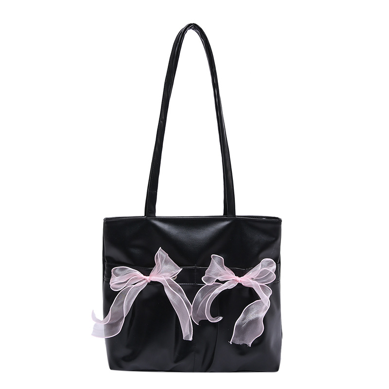 2025 New school-style bow tote bag, large-capacity pleated single-shoulder bag, cute and sweet bag for women Item Picture