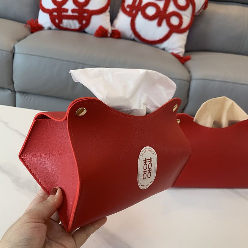 Good things happen: Wedding celebration, wedding room decoration, tissue box, living room storage, tissue box, Chinese red tissue bag details Picture