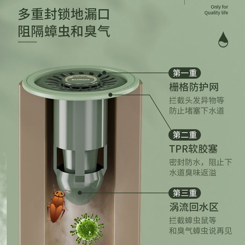 Anti-odor floor drain with drainpipe, silicone floor drain magic tool, toilet anti-reverse odor inner core cover, bathroom floor drain anti-insect device Application Scenario