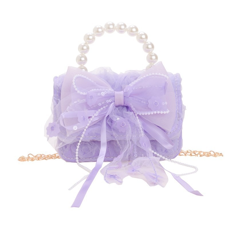 New children's bag, fashionable pearl handbag, cartoon cute bow shoulder bag, chain crossbody small bag Item Picture