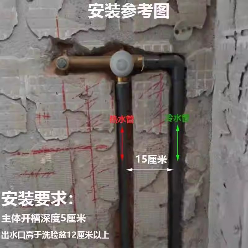 All-copper concealed wall-mounted washbasin faucet, hot and cold washbasin, embedded countertop basin, wall water outlet, black Application Scenario