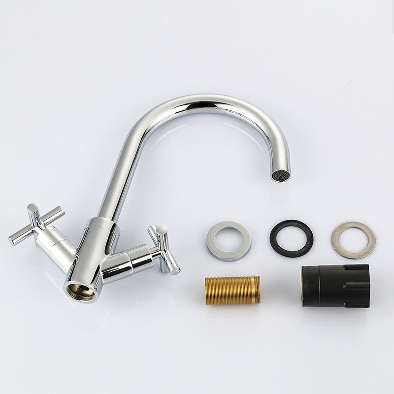 Huici Cross-border double-handle double-opening kitchen hot and cold water faucet, kitchen single-hole sink faucet, rotating vegetable washing faucet details Picture
