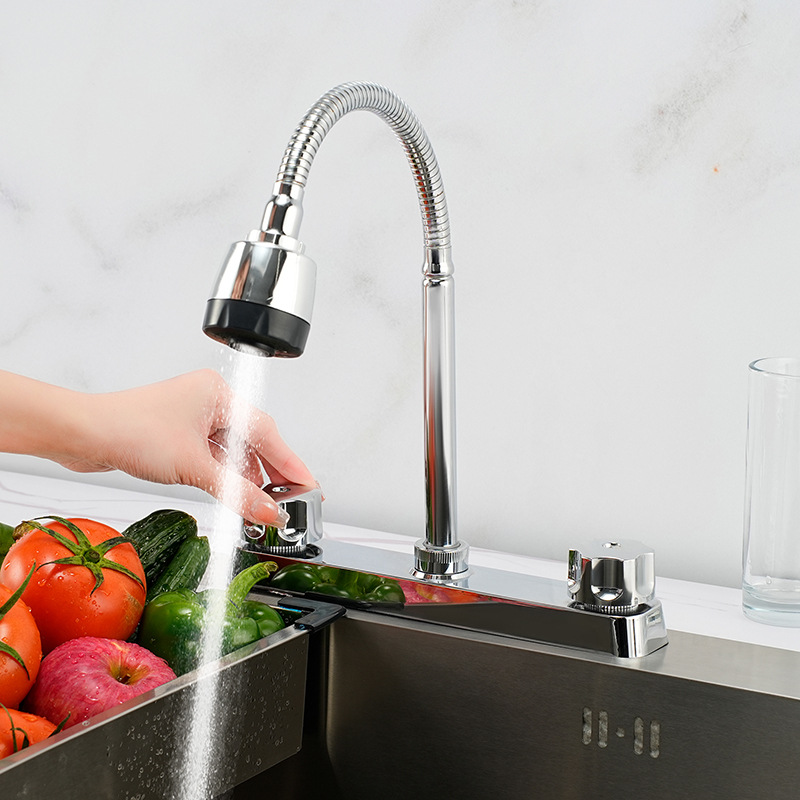 Cross-border RV kitchen dual-interface faucet, Amazon dual-handle kitchen 360-degree rotating faucet Item Picture
