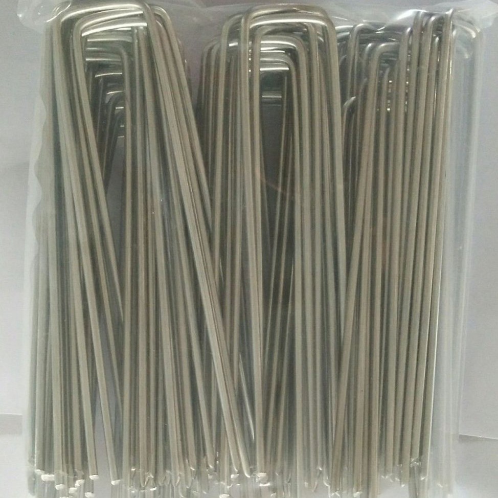 In-stock galvanized U-shaped ground nails, metal fixed greenhouse ground film nails, anti-grassland fabric nails, garden ground nails, 15cm long full figure