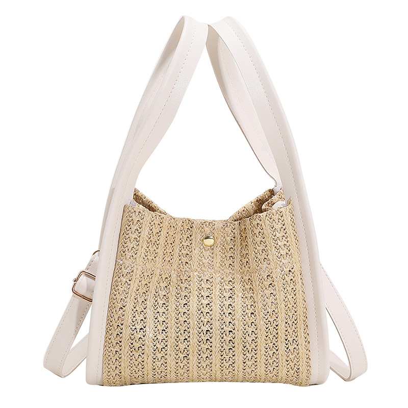 2025 New Korean spring color-blocking simple and casual woven straw handbag, women's single-shoulder crossbody small square bag Item Picture