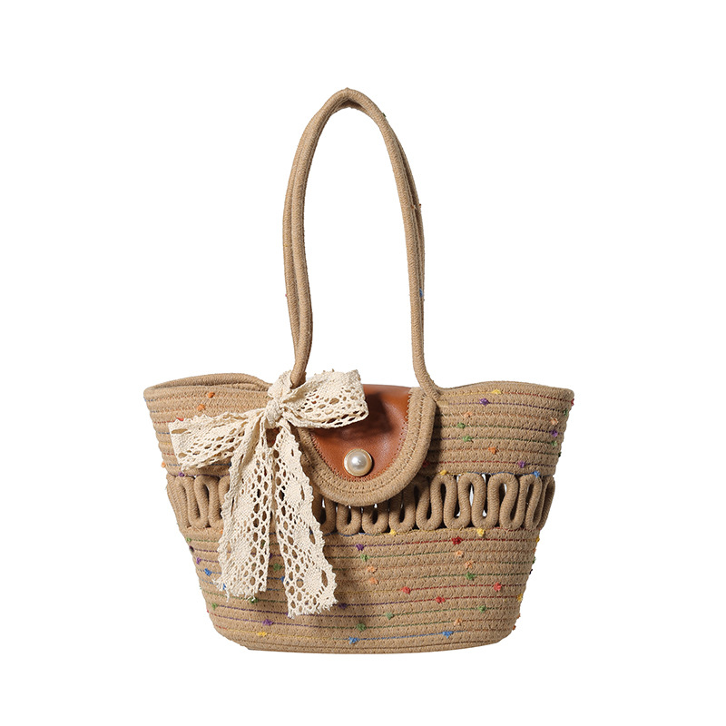 Fashionable and simple woven bag 2024 new style casual, trendy and personalized crossbody bag, large capacity bucket beach bag, cross-border Item Picture