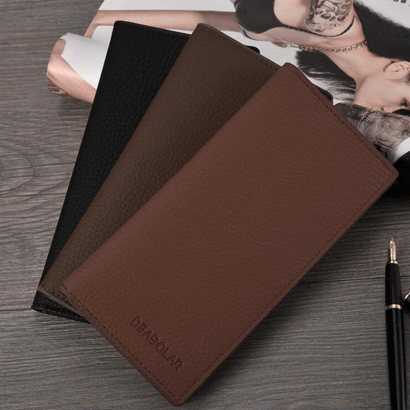 Wholesale of new long soft leather lychee pattern wallets for men in foreign trade, two-fold Korean version multi-slot wallets, wallets and card cases details Picture