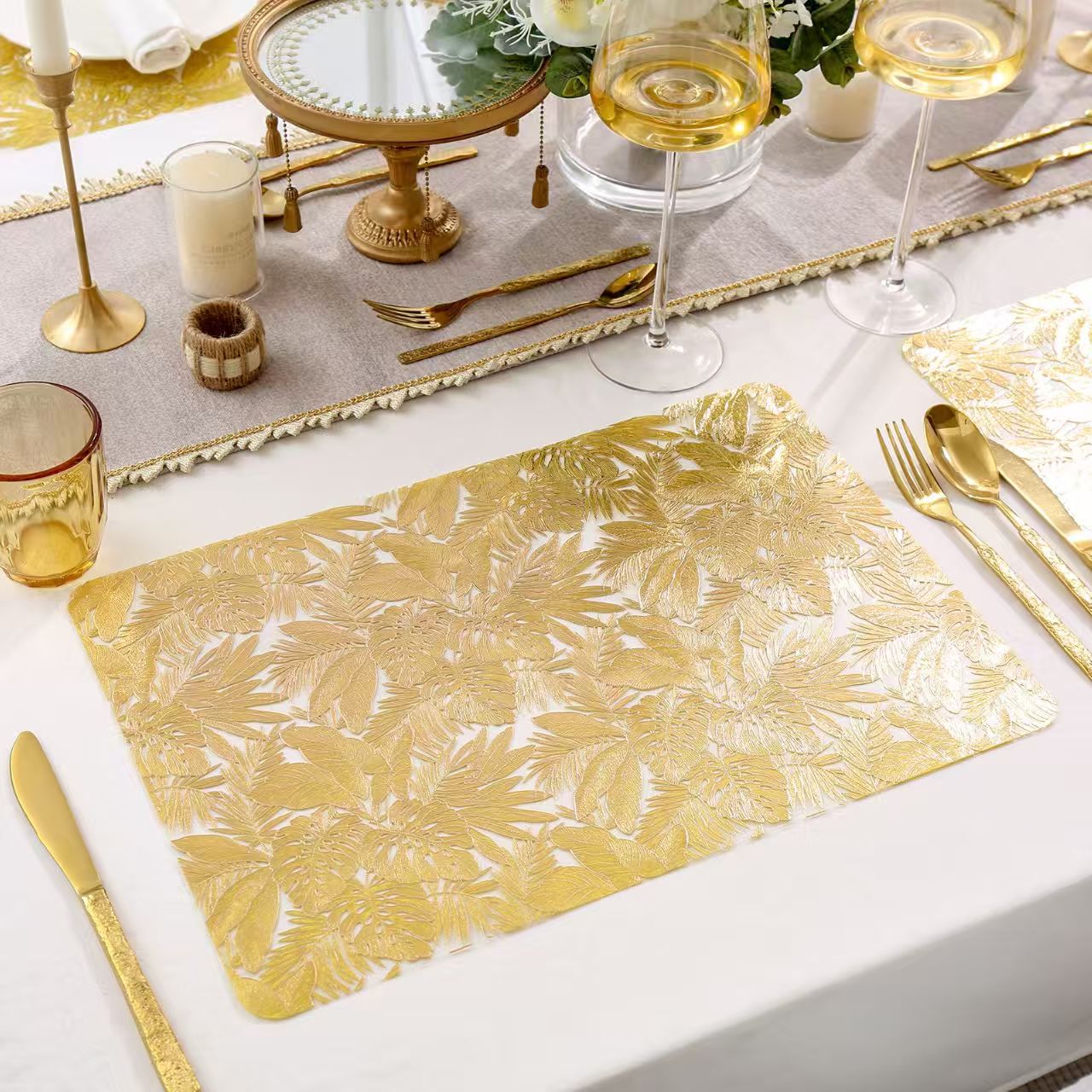厂家直销椰子树芭蕉叶龟背叶烫金餐垫硬片隔热装饰垫防漏西餐垫 白底实物图