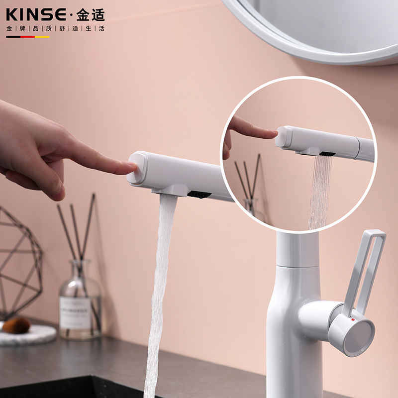 Lift and pull washbasin faucet, bathroom cold and hot pull faucet, white pull and pull dual functions with lift faucet Specification drawing