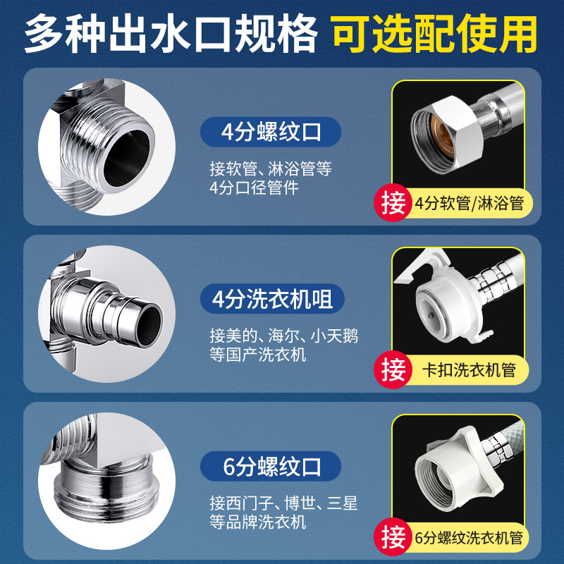 Angle valve, three-way water divider valve, one-in and two-out converter, all-copper union valve, faucet, water pipe connection, switch Item Picture