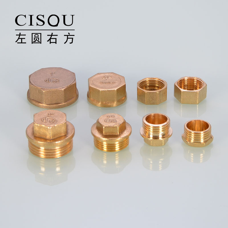 4-inch, 6-inch, 1-inch internal and external thread plug caps, 4-inch water pipe plug heads, pipe plugs, pipe caps, copper plugs, plumbing accessories Specification drawing