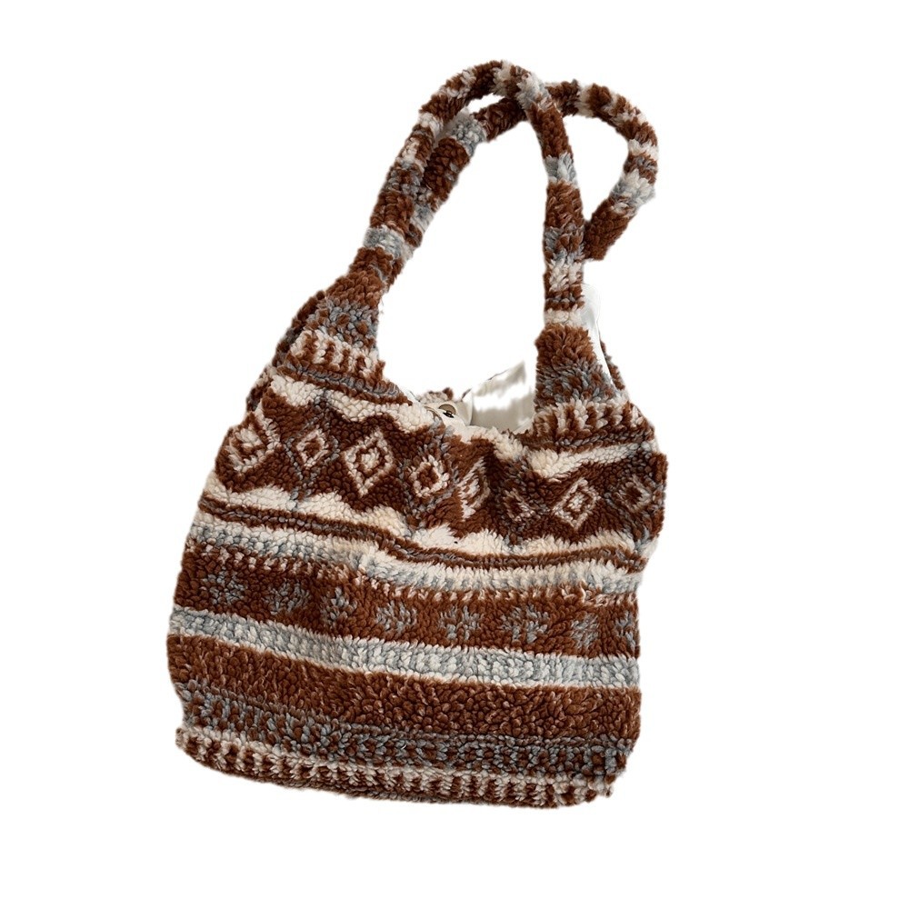 410263 New plush puppy print winter single-shoulder handbag with large capacity for women Item Picture