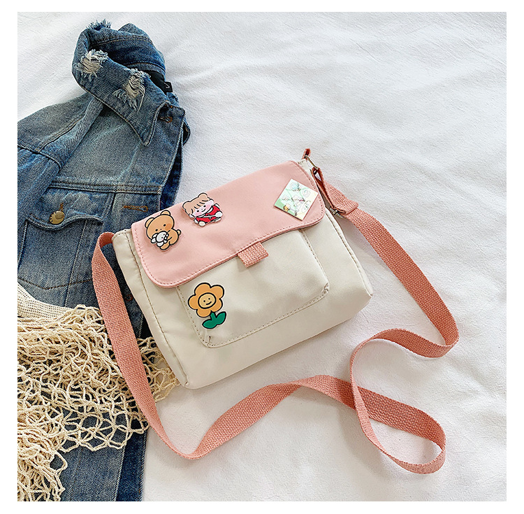 Korean ins fresh and light forest-themed student personality crossbody bag, Japanese style cute girl heart color-blocked single-shoulder small bag Specification drawing