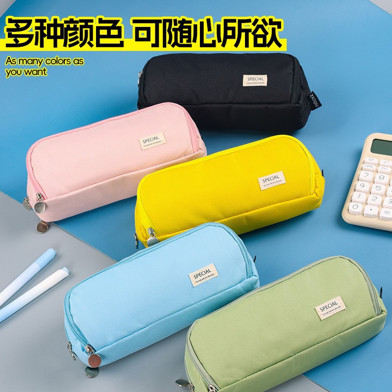 Wholesale of cross-border Korean version large-capacity pen cases, three-dimensional square stationery bags, student macaron-colored double-window pencil cases Specification drawing