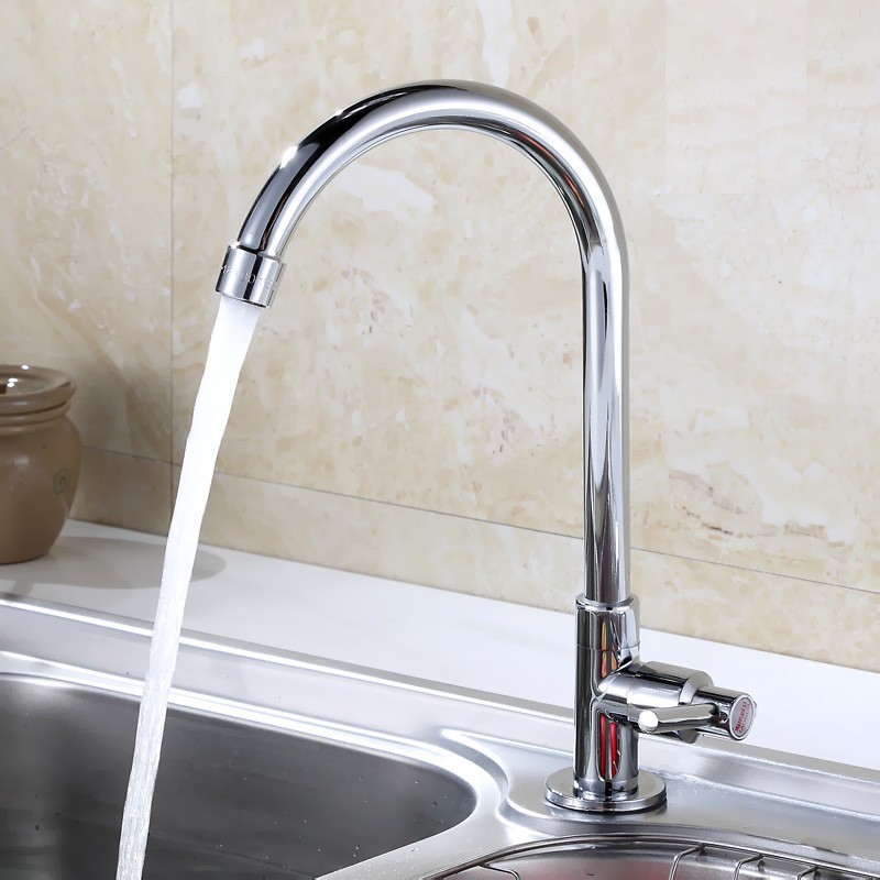 Alloy copper core round vertical large bend kitchen basin, single cold gooseneck faucet, water purifier, universal rotating faucet details Picture
