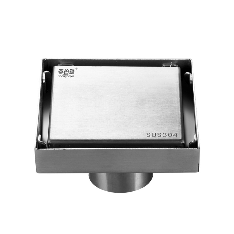 304 stainless steel invisible floor drain, black square, hidden drainage and anti-odor floor drain for bathroom, toilet and shower room Item Picture