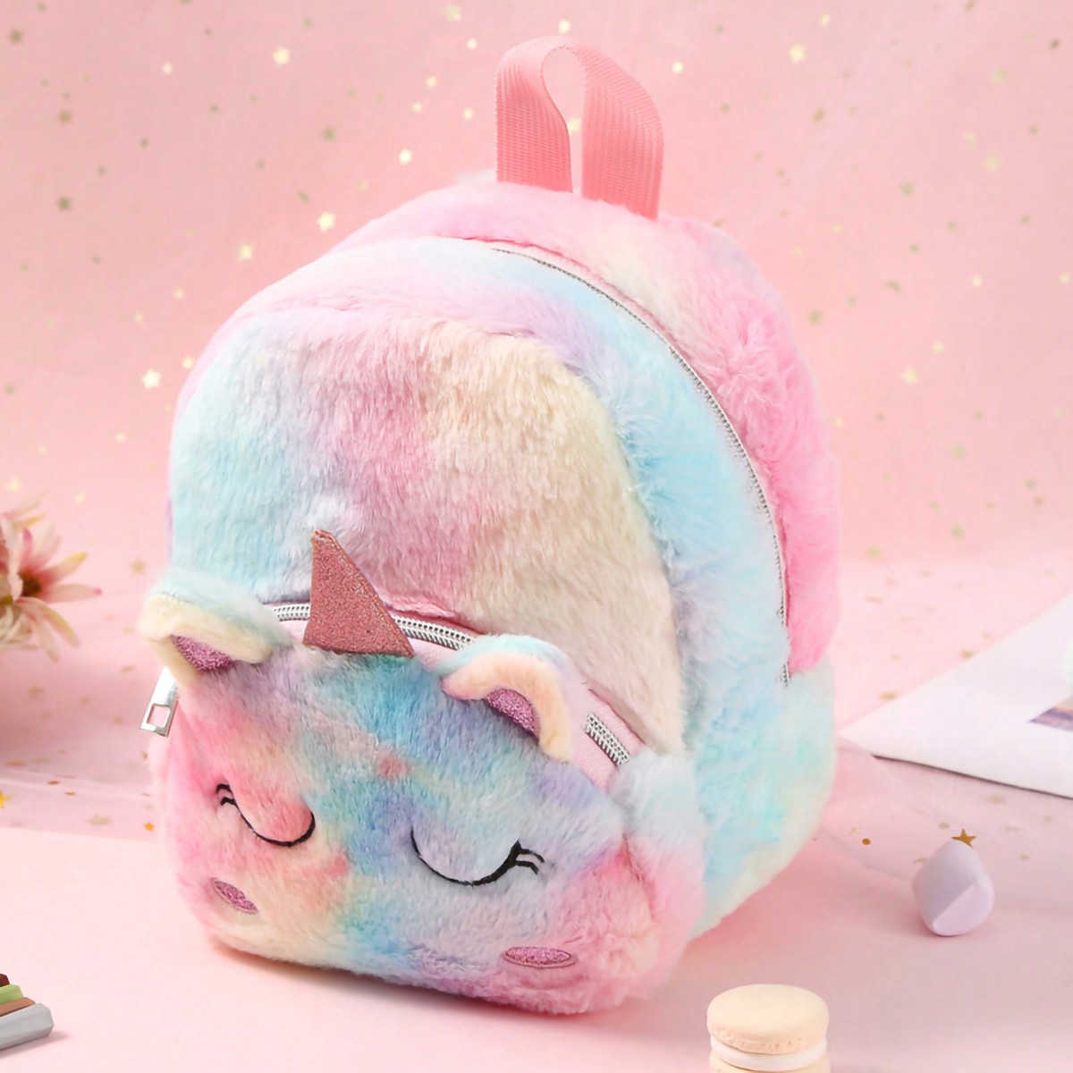New cross-border plush unicorn cartoon children's backpack, shoulder bag, crossbody bag, cute girls' small backpack and school bag full figure