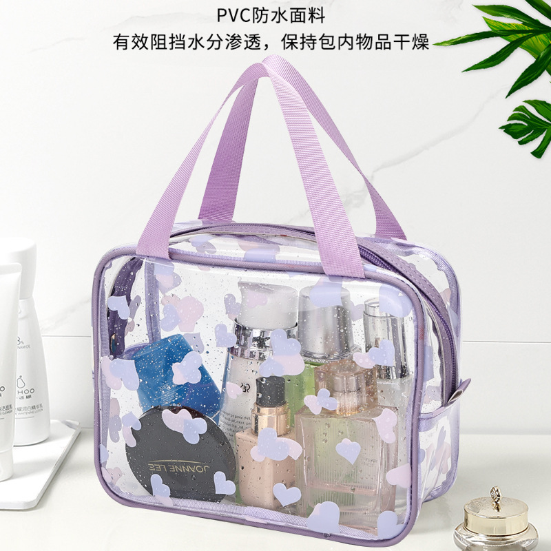 Transparent PVC storage bag, multi-functional portable hand-held toiletries and makeup bag, bath products sorting bag, printed LOGO Specification drawing