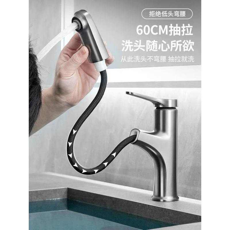 White pull-out faucet washbasin for cold and hot washing, all-copper bathroom washbasin, gun gray faucet wholesale Application Scenario