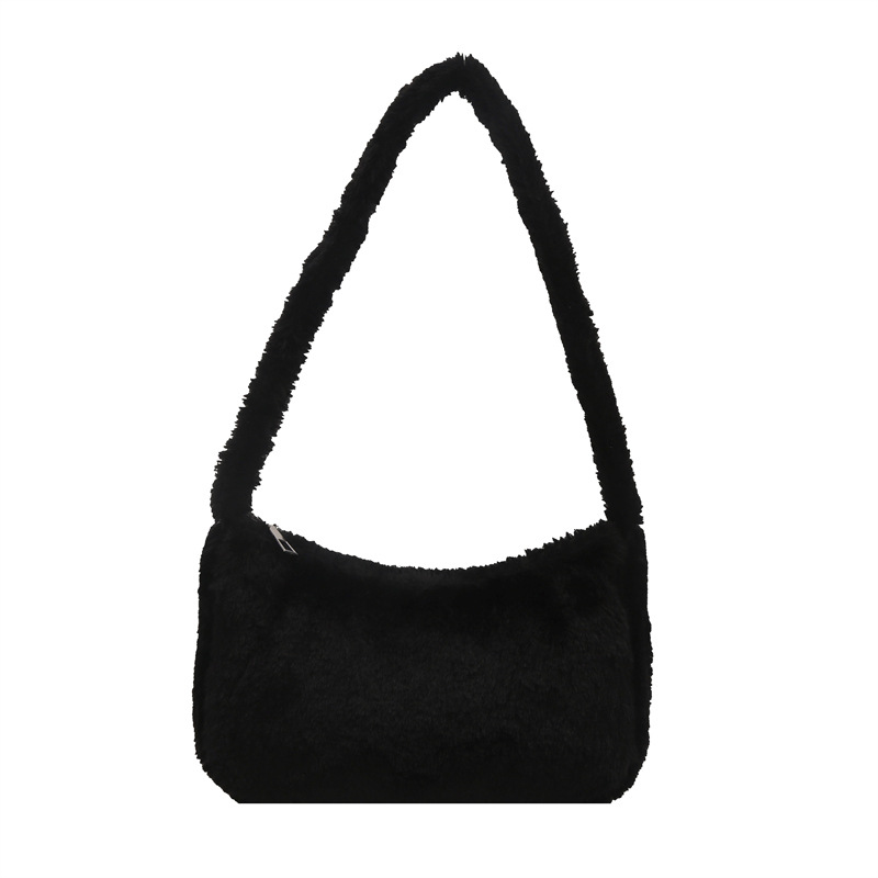Spring 2025 new Korean-style fur solid color bag, casual and fashionable underarm women's bag, fashionable and stylish plush handbag Item Picture