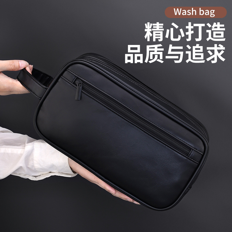Portable double-layer men's toiletry bag for cross-border business travel, waterproof PU makeup bag, large-capacity, high-end toiletry bag details Picture