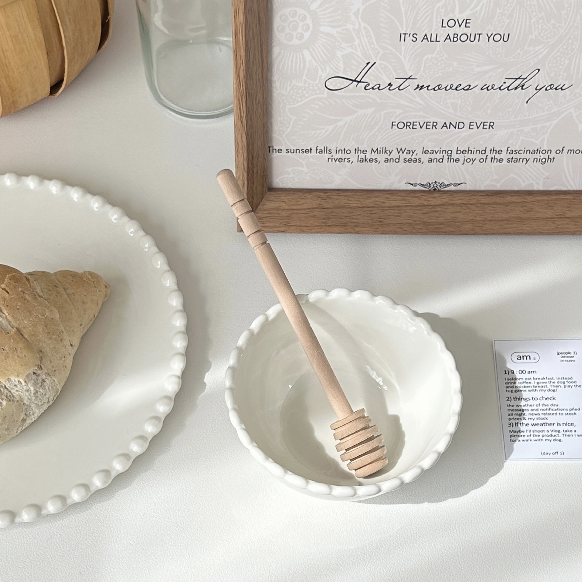 French-style ins beaded white edge ceramic plate creative set tableware dessert Western plate Household rice bowl pastry plate Specification drawing