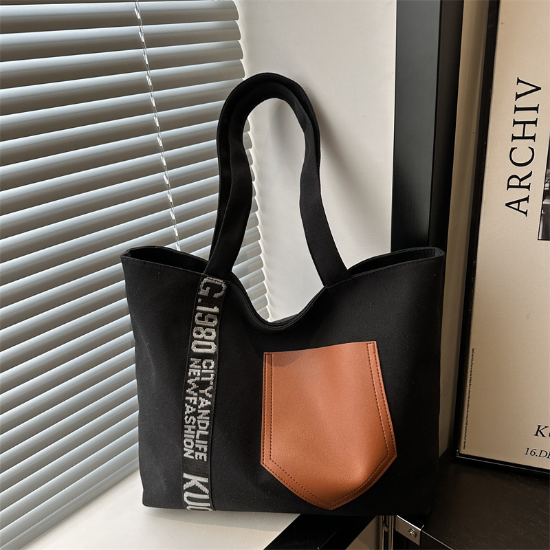Cross-border women's canvas bag 2024 New style, high-end, stylish, large-capacity tote, simple single-shoulder crossbody commuting bag full figure