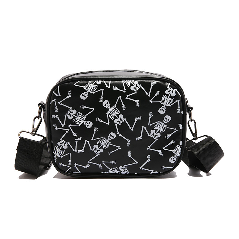 A unique single-shoulder bag with a distinctive design for the autumn of 2024, featuring a popular Korean Halloween skull pattern small square bag Item Picture