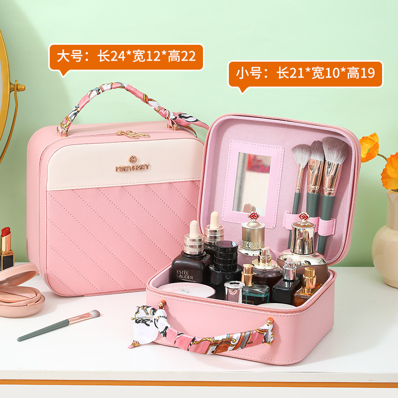 Macaron two-color spliced hand-held makeup case, makeup bag, high appearance level storage bag, makeup bag portable souvenir details Picture