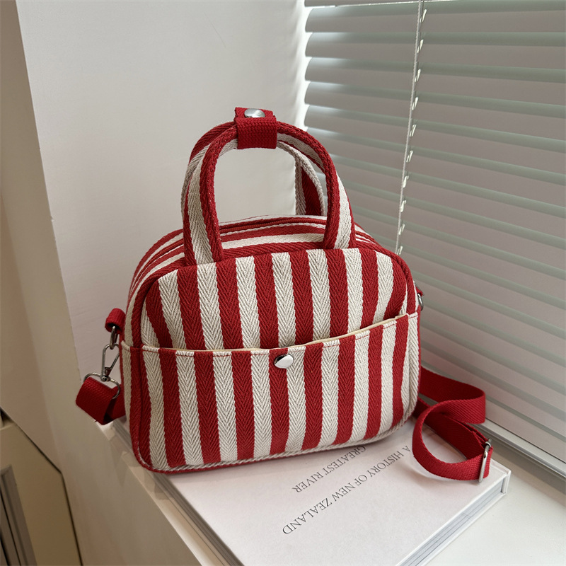 Zipper shell bag, single crossbody bag, casual bag for office ladies, portable striped Korean-style small cloth bag, single-shoulder bag full figure