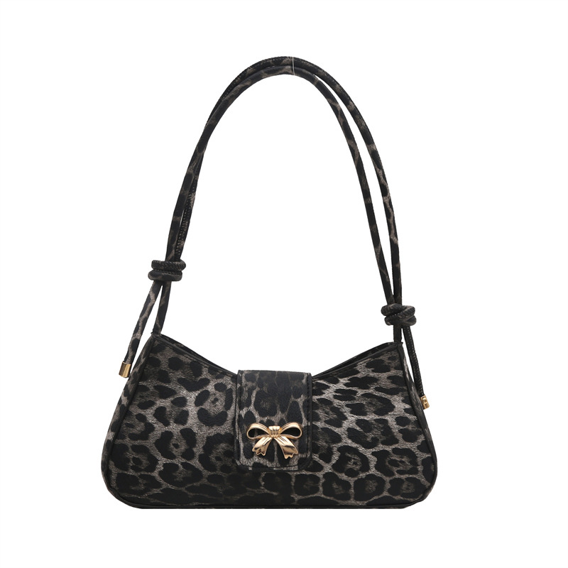 2024 Winter new fashion leopard print long niche French underarm bag, bow single-shoulder crossbody bag for women Item Picture