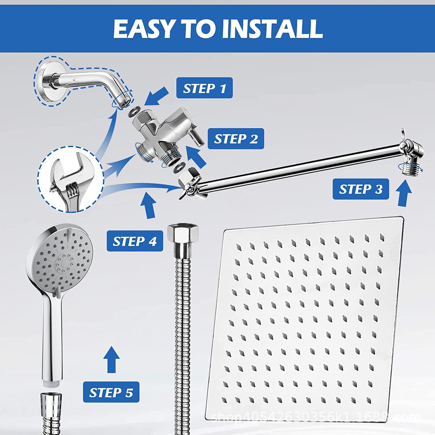 Foreign trade cross-border e-commerce American-style shower set, multi-functional adjustable double shower head with spray gun, stainless steel top spray Item Picture