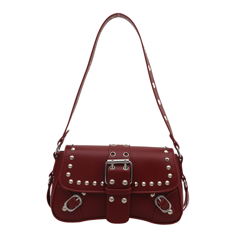 The 2025 new stylish and trendy rivet leopard print individual design motorcycle single-shoulder crossbody bag and underarm baguette bag Item Picture